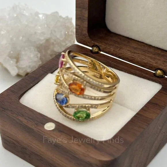 EFFY® Watercolors 14K Yellow Gold Multi Sapphire Diamond Ring - Picture 4 of 8